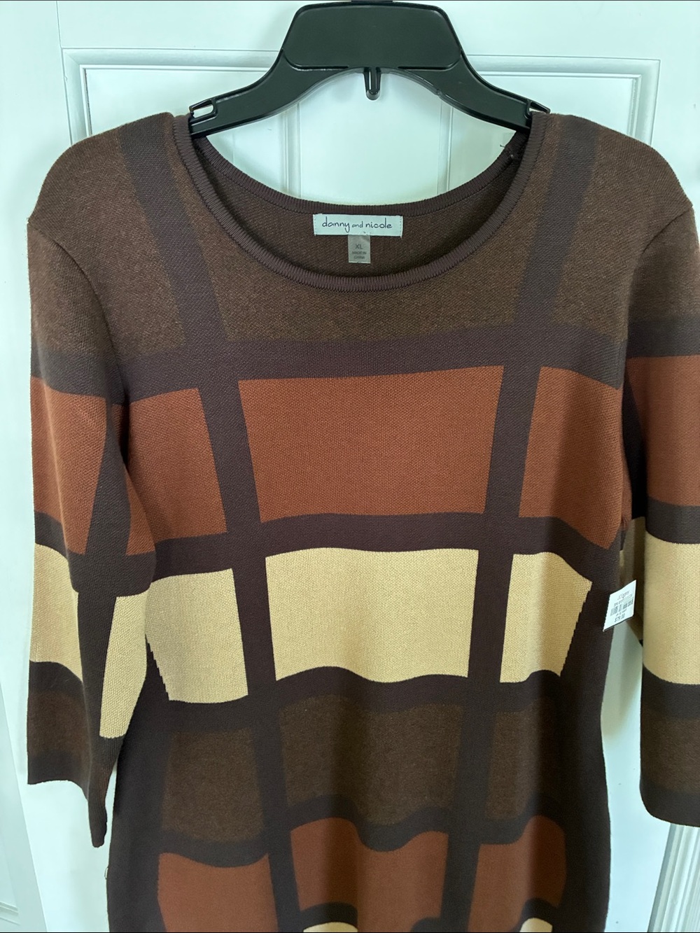 NWT Danny and Nicole Brown Colorblock Plaid Knit Sweater Dress - Picture 3 of 7